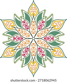 mandala colorida pintada à mão com elementos florais para design oriental