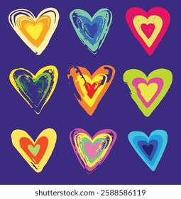 Hand-Painted colorful Grunge Hearts – Love, Romance, and Artistic Expression