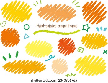 Hand-painted crayon-touched lines in an elliptical circle frame. Yellow and orange set.