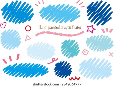 Hand-painted crayon-touched lines in an elliptical circle blue frame set