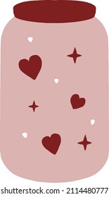 Handpainted cute vector illustration of pink Valentine’s Day jar filled with love and hearts. Ideal for print, graphic design, scrap booking, stickers, collage, cards and other creative projects