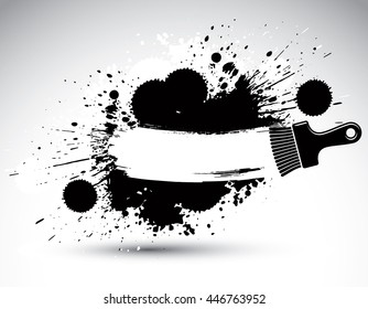Hand-painted decorative grunge background made with smudge brushstrokes. Art renovation theme black and white drawing can be used in graphic design. Brush tool illustration.