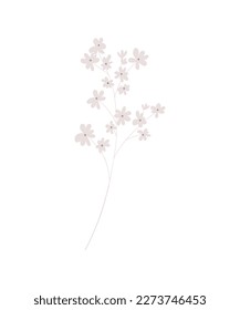 Hand-painted delicate thin pink twig with small flowers