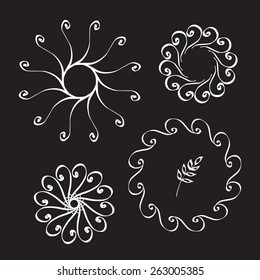 Hand-painted design elements. Floral motifs. Frame set.