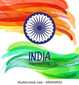 Hand-painted digital watercolor India flag. Template for indian republic day and independence day. Vector illustration created with custom brushes, not auto-tracing.