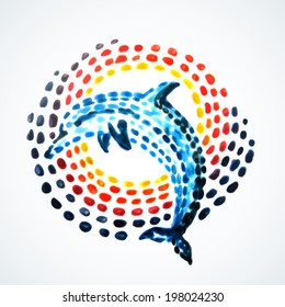 Hand-painted dolphin. Vector illustration. Hand painting. Illustration for greeting cards, invitations, and other printing projects.