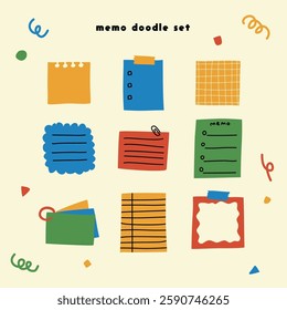 Hand-painted doodle memo paper set illustration