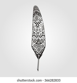 hand-painted feather pattern carved in style Indians