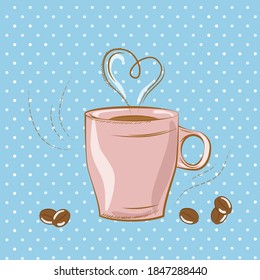 La imagen de la taza de café de color plana pintada a mano.