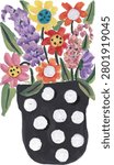 Hand-painted Flower Bouquet in Polka Dot Pot Illustration