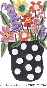 Hand-painted Flower Bouquet in Polka Dot Pot Illustration