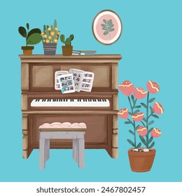 Hand-painted flowers and green plants decorative painting piano stool sheet music free cutout