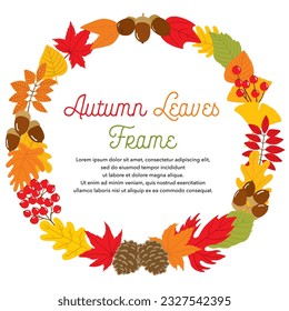 Hand-painted frame made of autumn leaves and nuts.