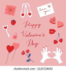 
Hand-painted heart motif illustration set. Valentine, decoration, icon