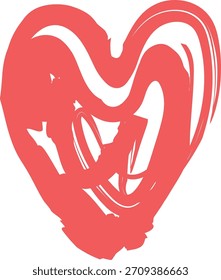 Hand-painted heart shape with bold brushstroke texture in loose sketch style. Expressive paint mark forming a rough contour and dynamic swirls, high contrast edges. Cartoon vector illustration