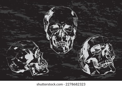 Hand-painted Human skull vector illustration at chalk style isolated