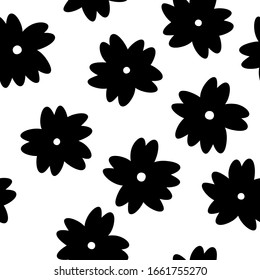 Hand-painted illustration of a flower in black, seamless pattern. Vector.