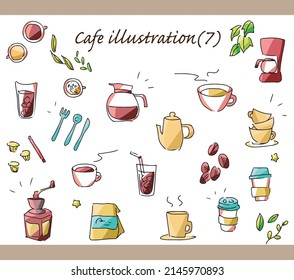 Hand-painted illustration set of cafe and coffee
