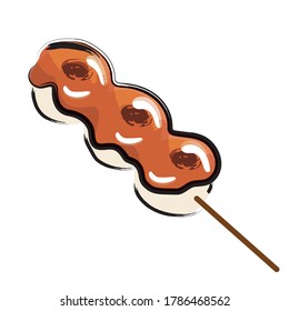 Hand-painted illustration of sweet soy sauce sauce dumpling (Mitarashi dango), Japanese food, brush drawing