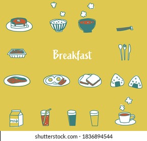 Hand-painted illustrations of Japanese breakfast
