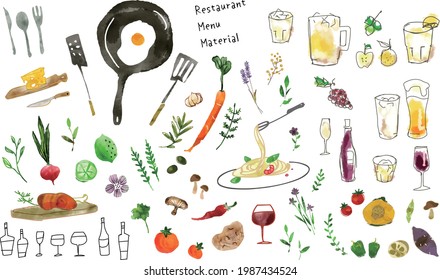 Handgemalte Illustrationen verschiedener Inhaltsstoffe