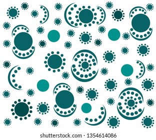 Hand-painted Indian-style ornament with round elements with dots and a semicircle in blue color on a white background