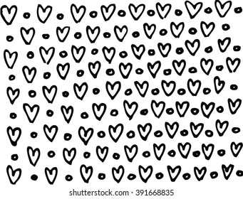  Hand-painted ink illustration with hearts. Abstract background. Doodles.Vector Illustration