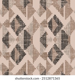 Hand-painted kilim texture brown background. restoring ancient style of art. diamond geometry texture repeat pattern on creative texture surface.