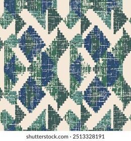 Hand-painted kilim texture dark green background. restoring ancient style of art. diamond geometry texture repeat pattern on creative texture surface.