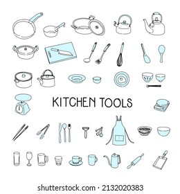 Hand-painted kitchen tool illustration set