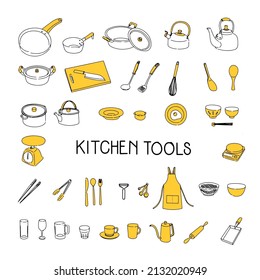 Hand-painted kitchen tool illustration set