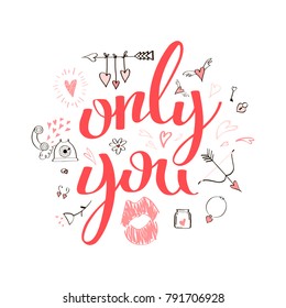Hand-painted love card.Creative love lettering.Vector