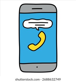 Telefone celular pintado à mão e ícone de balão de fala. Ícone do vetor de balão da conversa do Smartphone