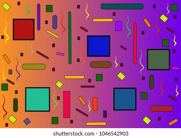 Hand-painted multicolored abstract background with geometric figures and futuristic design elements