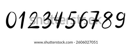 Hand-painted numbers 1, 2, 3 in acrylic brush style. Grunge calligraphy digits with ink splatter effects. Flat vector illustration isolated on white background.