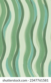 Hand-painted on fabric. Tai-dai. 
Background as vertical waves in green muted colors. Watercolor style wallpaper