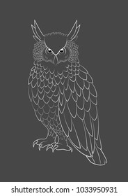 Hand-painted owl. Detailed vector illustration. Stylized predatory bird.Decorative drawing.