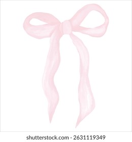 Hand-painted pink bow in soft watercolor style — perfect for feminine designs, baby showers, romantic themes, and elegant packaging.