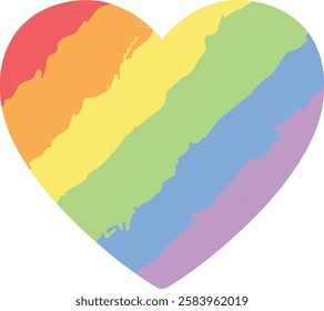 Hand-Painted Rainbow Heart – LGBTQ+ Pride Symbol, Love and Equality Illustration for Social Awareness and Celebration