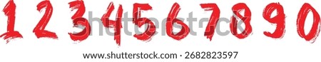 Hand-painted red numbers 1 to 0 in a bold brushstroke style. The digits look artistic, energetic, and expressive. Great for creative posters, art projects, or unique designs.