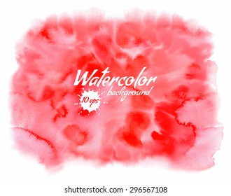 Handpainted red watercolor background with space for text. Vector watercolor splash