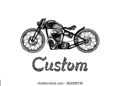 hand-painted retro motorcycle and lettering text custom,classic 