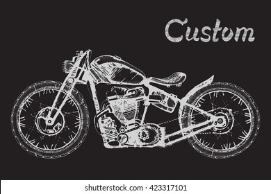 hand-painted retro motorcycle and lettering text custom,classic motorbike