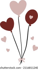 Handpainted romantic pink Valentine’s Day vector illustration of heart shaped floating balloons. Ideal for print, graphic design, collage, stickers, scrapbooking, web and other creative projects.