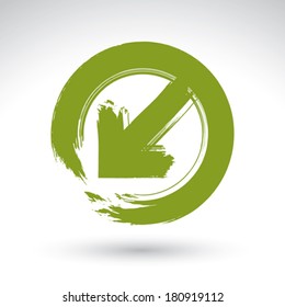 Hand-painted route button isolated on white background, simple arrow icon, created with real hand drawn ink brush scanned and vectorized.