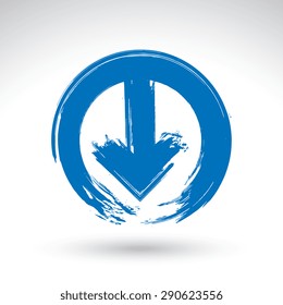Hand-painted route button isolated on white background, simple arrow icon, created with real hand drawn ink brush scanned and vectorized.
