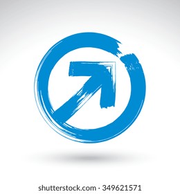 Hand-painted route button isolated on white background, simple arrow icon, created with real hand drawn ink brush scanned and vectorized.