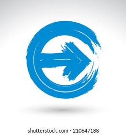 Hand-painted route sign in circle isolated on white background, simple arrow icon, created with real hand drawn ink brush scanned and vectorized.