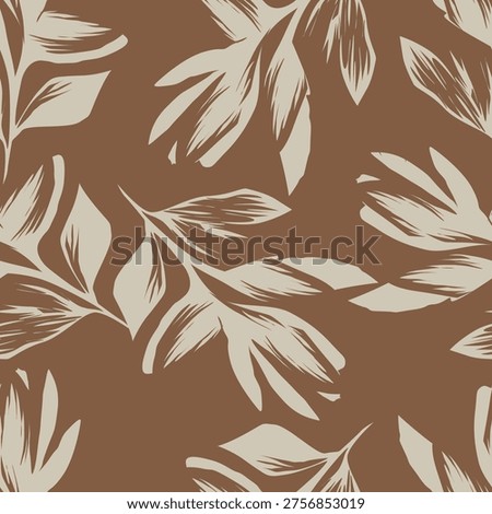 Hand-painted seamless floral pattern featuring large blossoms with flowing teal swirls on a beige background, perfect for fabric and wallpaper.
