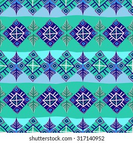 Hand-painted seamless pattern with ethnic motifs in multiple bright colors. Vector illustration. Suitable for backgrounds, invitation, web, textile designs, wallpapers, wrapping paper, etc.
